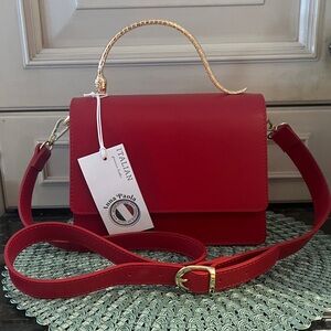 NWT Anna Paola. Italian Elegant Red Leather Shoulder Crossbody Bag W/ serpent.